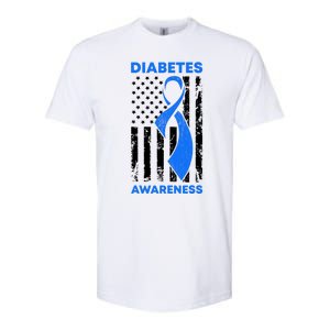 Diabetes Awareness Month American US Flag T1D Blue Ribbon Softstyle CVC T-Shirt