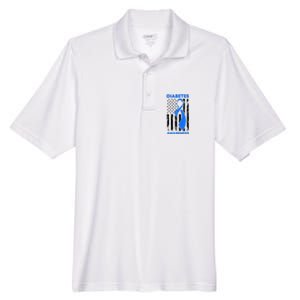 Diabetes Awareness Month American US Flag T1D Blue Ribbon Men's Origin Performance Pique Polo