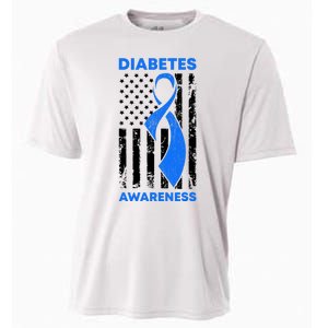 Diabetes Awareness Month American US Flag T1D Blue Ribbon Cooling Performance Crew T-Shirt