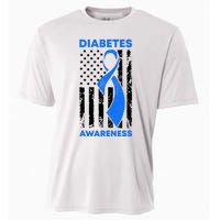 Diabetes Awareness Month American US Flag T1D Blue Ribbon Cooling Performance Crew T-Shirt