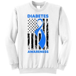 Diabetes Awareness Month American US Flag T1D Blue Ribbon Sweatshirt