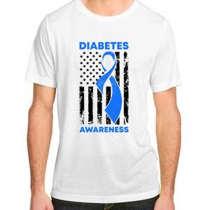 Diabetes Awareness Month American US Flag T1D Blue Ribbon Adult ChromaSoft Performance T-Shirt