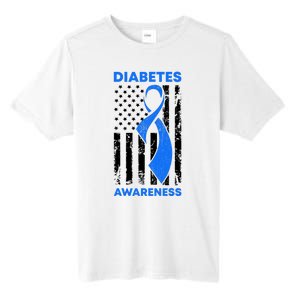 Diabetes Awareness Month American US Flag T1D Blue Ribbon Tall Fusion ChromaSoft Performance T-Shirt