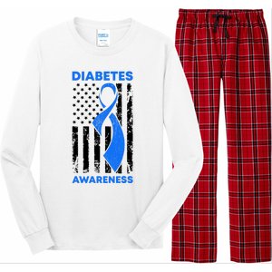 Diabetes Awareness Month American US Flag T1D Blue Ribbon Long Sleeve Pajama Set