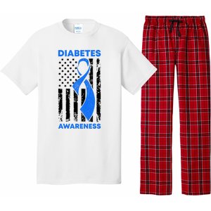 Diabetes Awareness Month American US Flag T1D Blue Ribbon Pajama Set