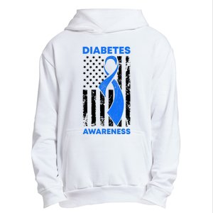 Diabetes Awareness Month American US Flag T1D Blue Ribbon Urban Pullover Hoodie