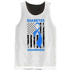 Diabetes Awareness Month American US Flag T1D Blue Ribbon Mesh Reversible Basketball Jersey Tank