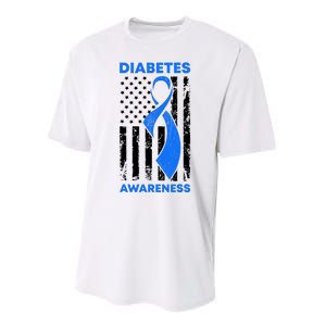 Diabetes Awareness Month American US Flag T1D Blue Ribbon Performance Sprint T-Shirt