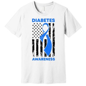 Diabetes Awareness Month American US Flag T1D Blue Ribbon Premium T-Shirt