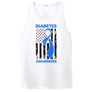 Diabetes Awareness Month American US Flag T1D Blue Ribbon PosiCharge Competitor Tank