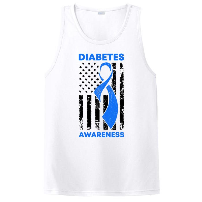 Diabetes Awareness Month American US Flag T1D Blue Ribbon PosiCharge Competitor Tank