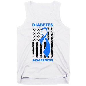 Diabetes Awareness Month American US Flag T1D Blue Ribbon Tank Top