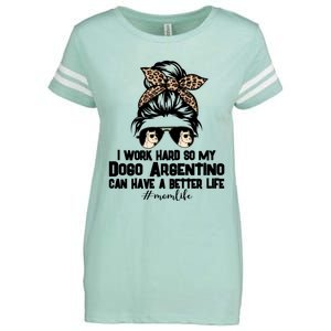 Dogo Argentino Mom Life Messy Bun Hair I Work Hard Funny Gift Enza Ladies Jersey Football T-Shirt