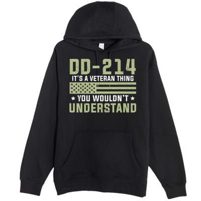 DD-214 Alumni Military Veteran Vintage American Fla Premium Pullover Hoodie
