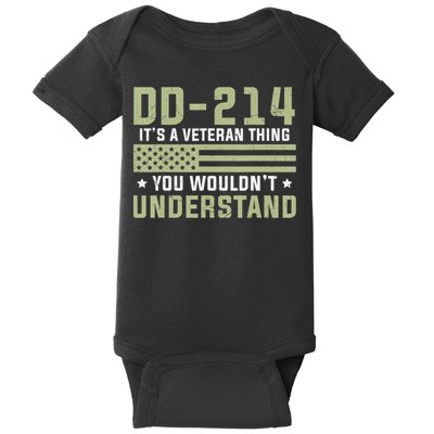 DD-214 Alumni Military Veteran Vintage American Fla Baby Bodysuit