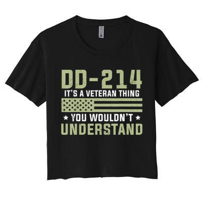 DD-214 Alumni Military Veteran Vintage American Fla Crop Top