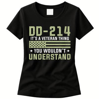 DD-214 Alumni Military Veteran Vintage American Fla Womens T-Shirt