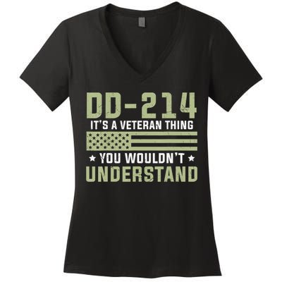 DD-214 Alumni Military Veteran Vintage American Fla Women's V-Neck T-Shirt