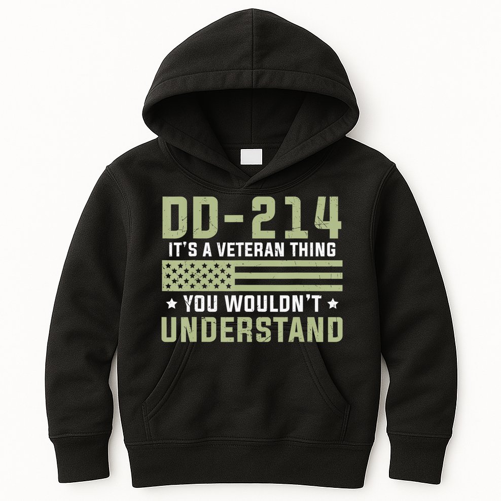 DD-214 Alumni Military Veteran Vintage American Fla Kids Hoodie
