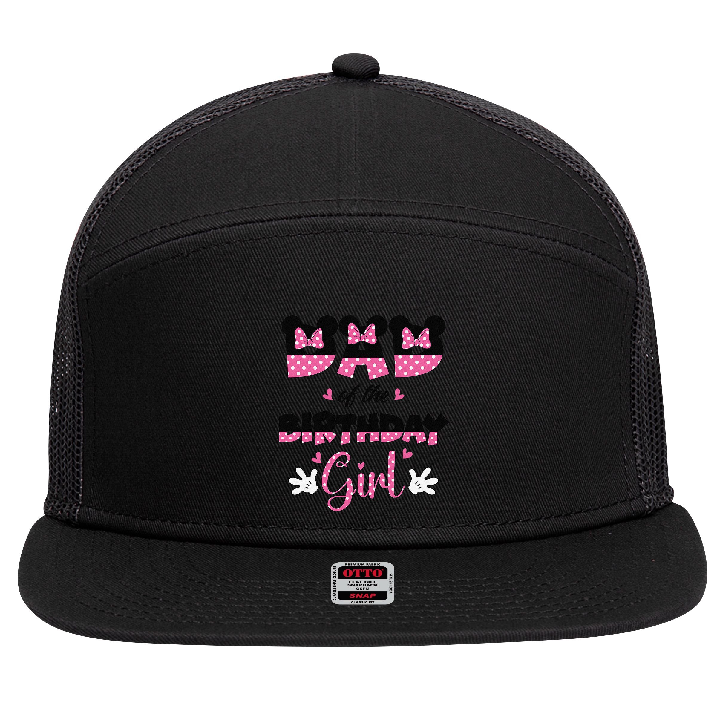 Dad And Mom Birthday Girl Mouse Family Matching 7 Panel Mesh Trucker Snapback Hat