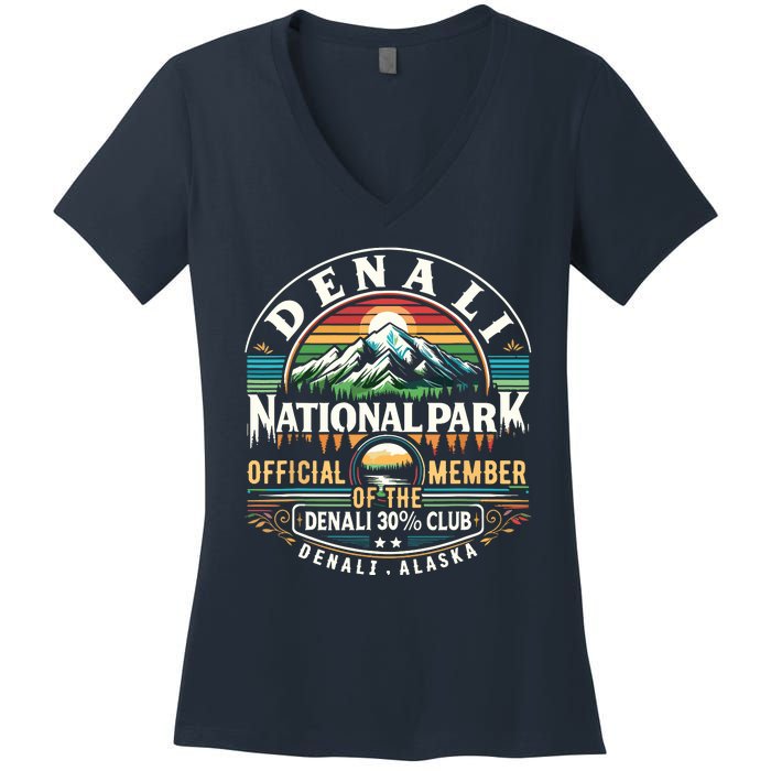 Denali Alaska National Park Official Member Of The Denali 30 Percent Club Women's V-Neck T-Shirt