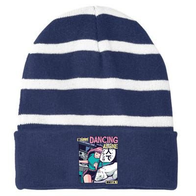 Dancing Alone Anime Striped Beanie with Solid Band