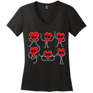 Dancing Hearts Dance Challenge Valentines Day Women's V-Neck T-Shirt