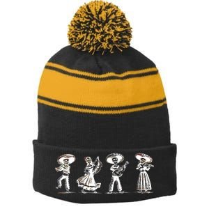 Dancing Mexican Skeletons Playing Music Stripe Pom Pom Beanie