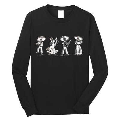 Dancing Mexican Skeletons Playing Music Long Sleeve Shirt