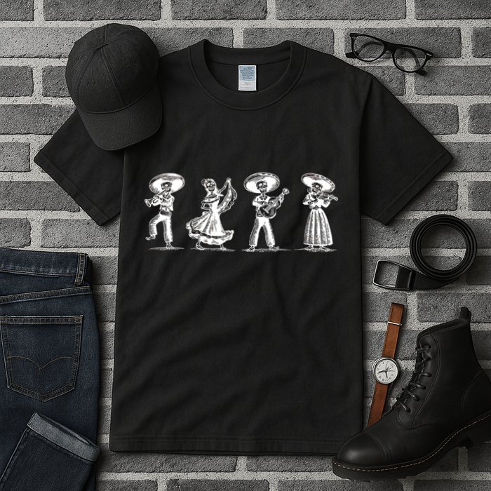 Dancing Mexican Skeletons Playing Music Tall T-Shirt