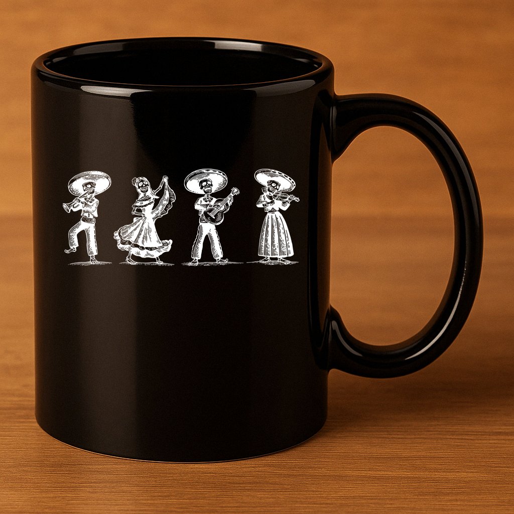 Dancing Mexican Skeletons Playing Music 11oz C Handle Ceramic Mug