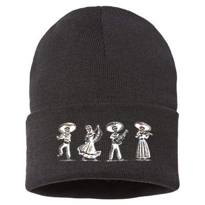 Dancing Mexican Skeletons Playing Music Sustainable Knit Beanie