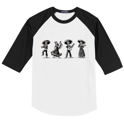 Dancing Mexican Skeletons Playing Music Baseball Sleeve Shirt