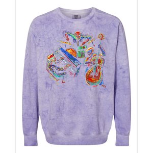 Dancing Skeleton Music Band Colorblast Crewneck Sweatshirt