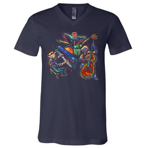 Dancing Skeleton Music Band V-Neck T-Shirt