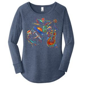 Dancing Skeleton Music Band Women's Perfect Tri Tunic Long Sleeve Shirt