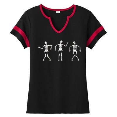 Dancing Skeletons Cute Halloween Ladies Halftime Notch Neck Tee