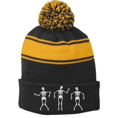 Dancing Skeletons Cute Halloween Stripe Pom Pom Beanie