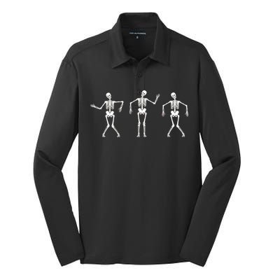 Dancing Skeletons Cute Halloween Silk Touch Performance Long Sleeve Polo