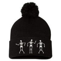 Dancing Skeletons Cute Halloween Pom Pom 12in Knit Beanie