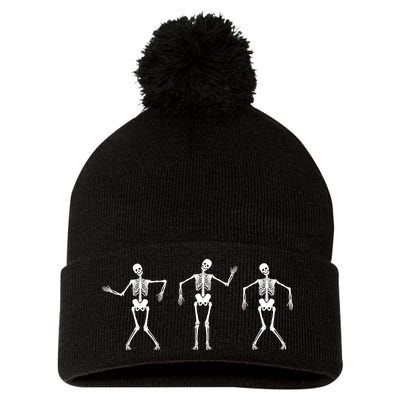 Dancing Skeletons Cute Halloween Pom Pom 12in Knit Beanie