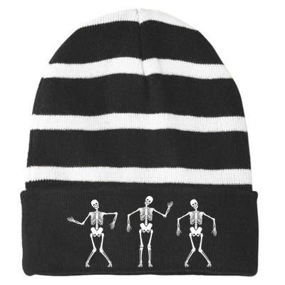 Dancing Skeletons Cute Halloween Striped Beanie with Solid Band