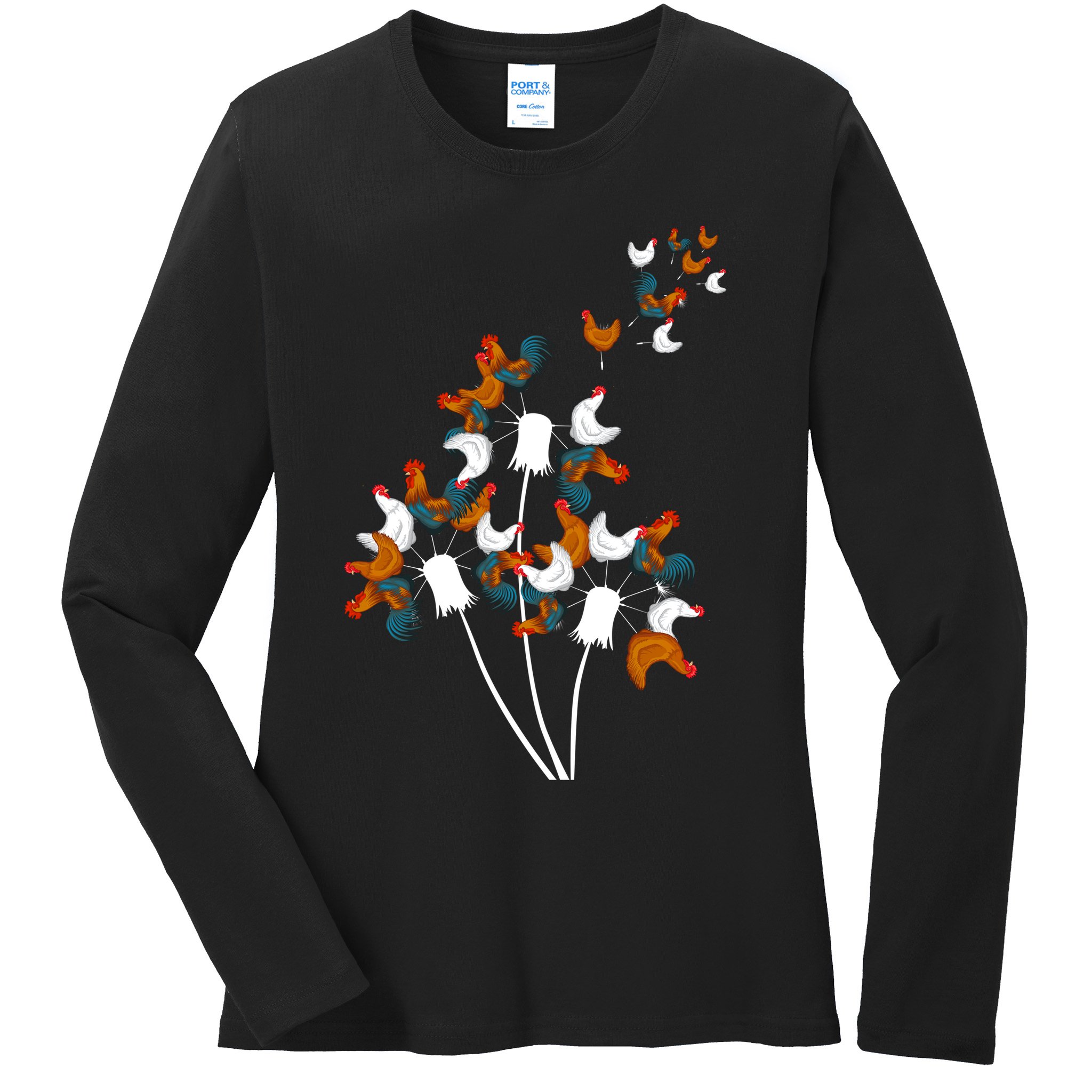 Dandelion Chicken Ladies Long Sleeve Shirt
