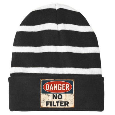 Danger No Filter Warning  Striped Beanie with Solid Band