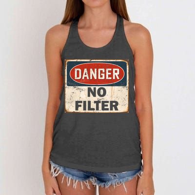 Danger No Filter Warning  Women's Knotted Racerback Tank