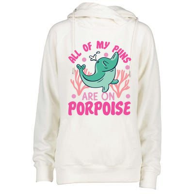 Dolphin: All Of My Puns Are On Porpoise Funny Gift Womens Funnel Neck Pullover Hood