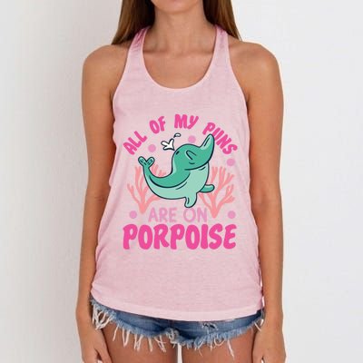 Dolphin: All Of My Puns Are On Porpoise Funny Gift Women's Knotted Racerback Tank