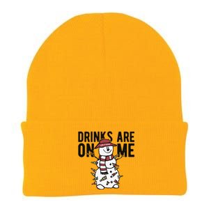 Drinks Are On Me Snowman Funny Christmas Knit Cap Winter Beanie