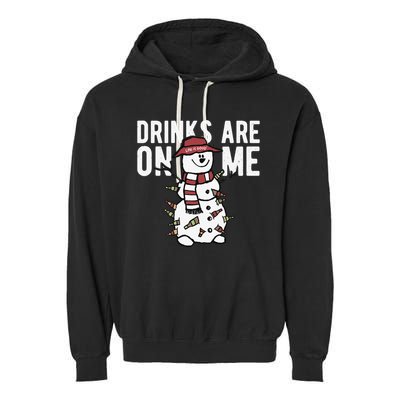 Drinks Are On Me Snowman Funny Christmas Garment-Dyed Fleece Hoodie
