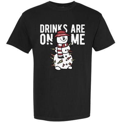 Drinks Are On Me Snowman Funny Christmas Garment-Dyed Heavyweight T-Shirt